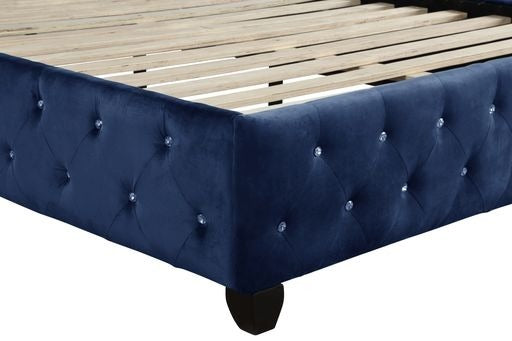 Sophia Crystal Tufted Full Bed Made With Wood In Blue Box Spring Not Required Full Blue Wood Bedroom Contemporary,Modern Acacia Upholstered Velvet Wood