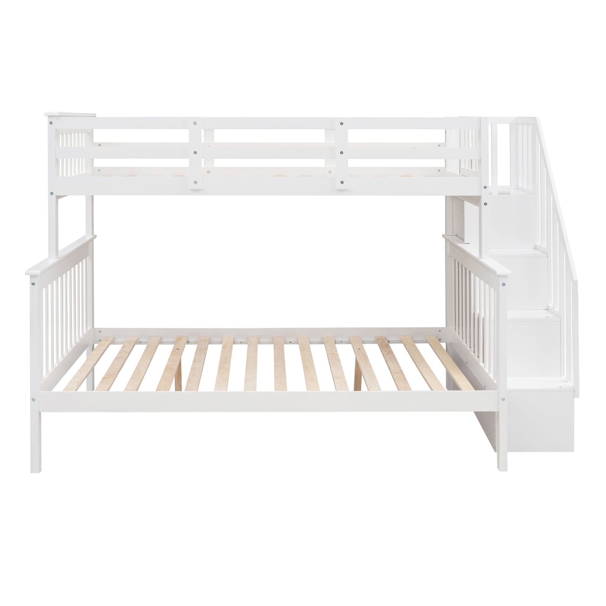 Stairway Twin Over Full Bunk Bed With Storage And Guard Rail For Bedroom, White Color Old Sku :Lp000019Aak White Solid Wood