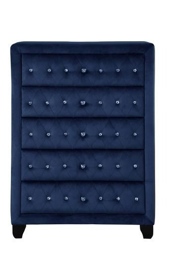 Sophia Full 5 Pc Upholstery Bedroom Set Made With Wood In Blue Box Spring Not Required Full Blue Wood 5 Piece Set Bedroom Contemporary,Modern Acacia Upholstered Velvet Wood