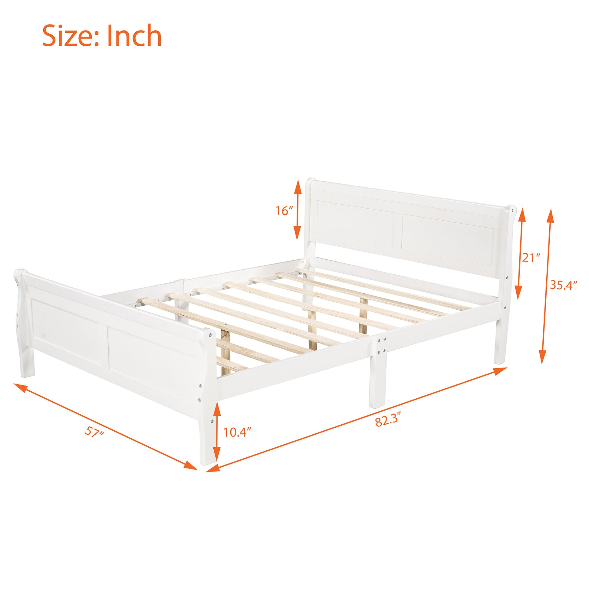 Full Size Wood Platform Bed With Headboard And Wooden Slat Support White White Solid Wood