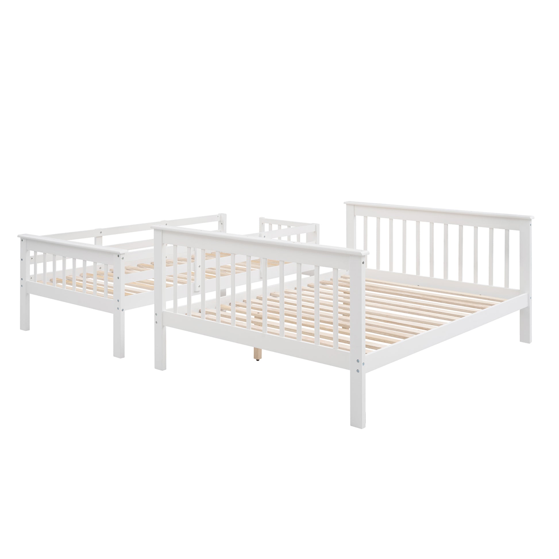 Stairway Twin Over Full Bunk Bed With Storage And Guard Rail For Bedroom, White Color Old Sku :Lp000019Aak White Solid Wood