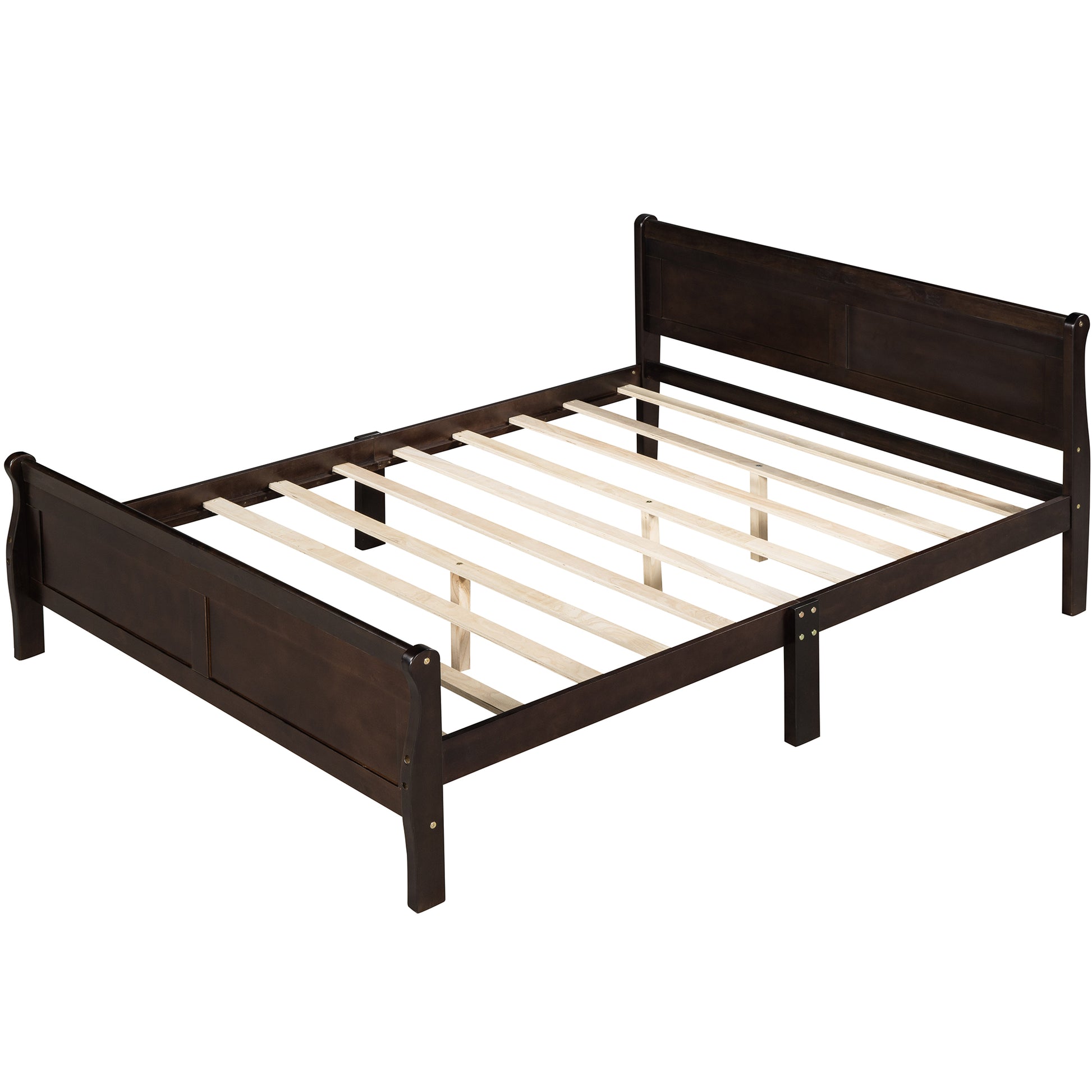 Full Size Wood Platform Bed With Headboard And Wooden Slat Support Espresso Espresso Solid Wood