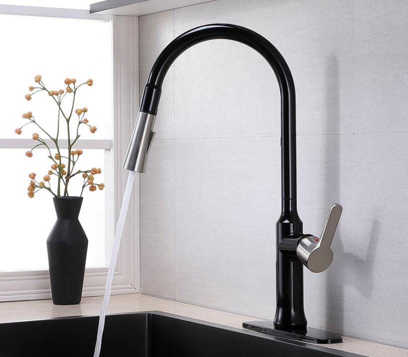 Pull Down Single Handle Kitchen Faucet With Accessories Matte Black Stainless Steel