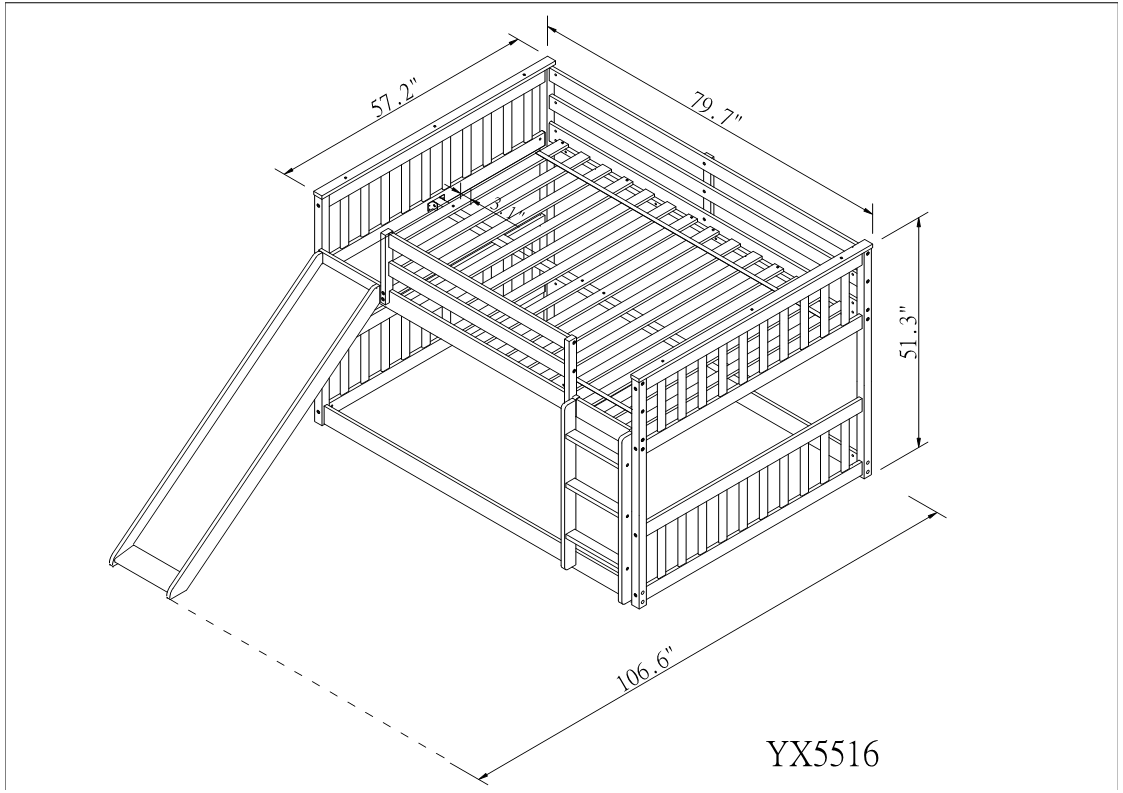 Full Over Full Bunk Bed With Slide And Ladder In White Color White Pine