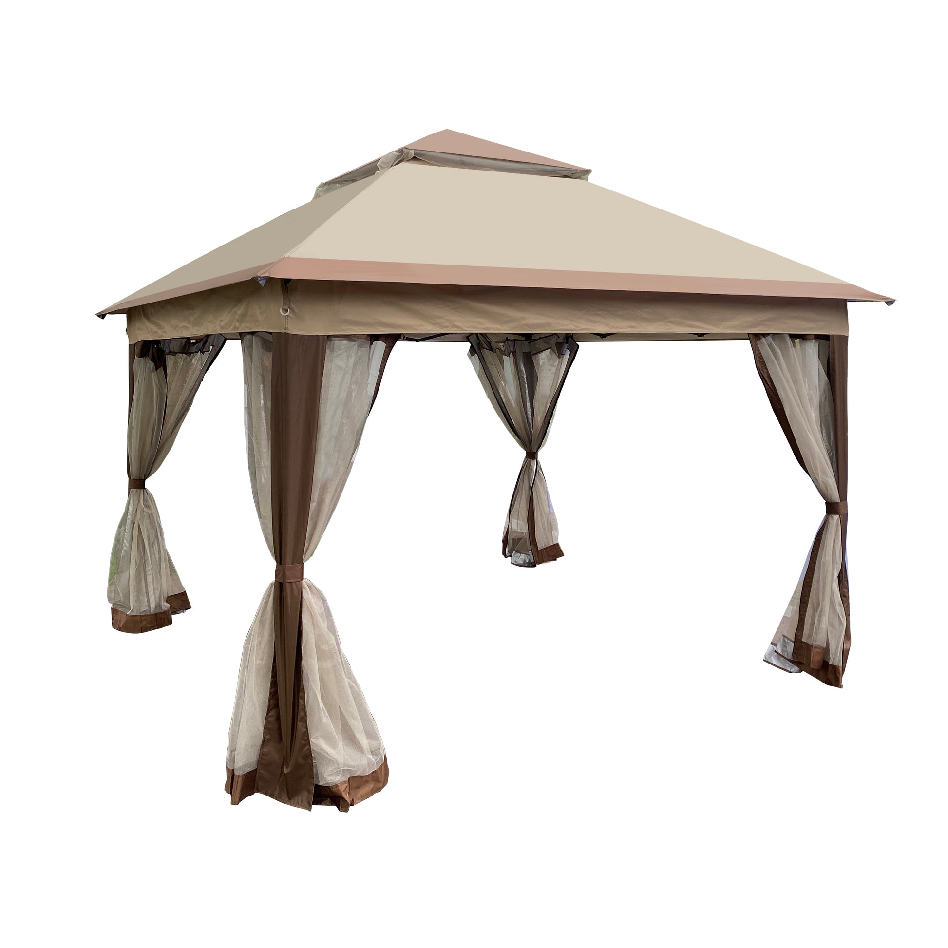 Outdoor 11X 11Ft Pop Up Gazebo Canopy With Removable Zipper Netting,2 Tier Soft Top Event Tent,Suitable For Patio Backyard Garden Camping Area,Coffee Coffee Metal