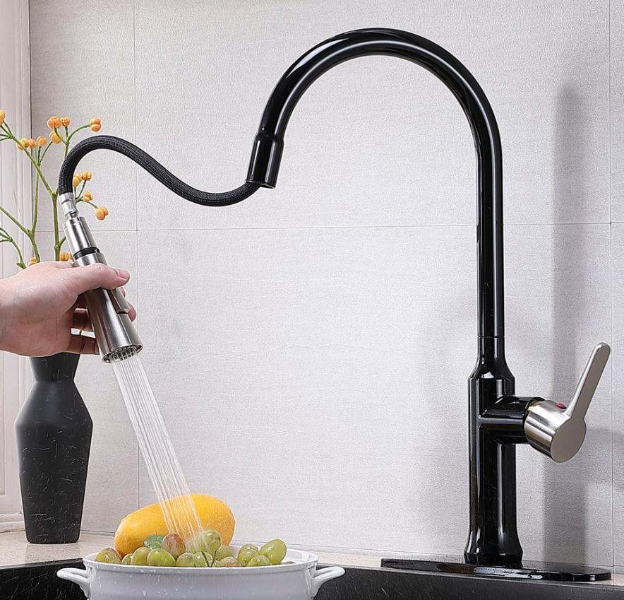 Pull Down Single Handle Kitchen Faucet With Accessories Matte Black Stainless Steel