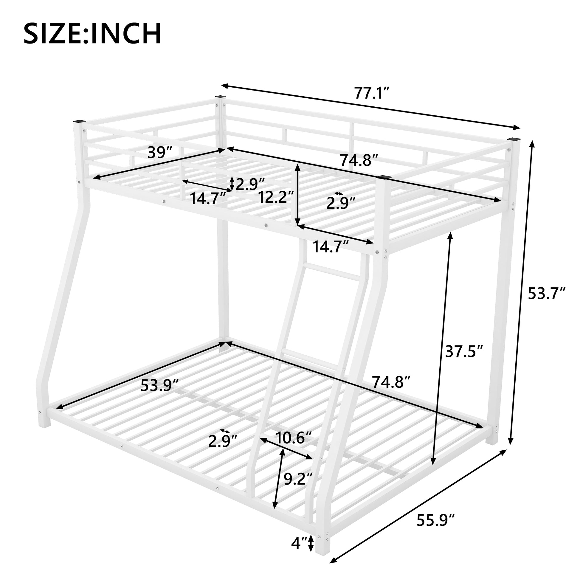 Metal Floor Bunk Bed, Twin Over Full,White Old Sku:Mf193244Aak White Metal