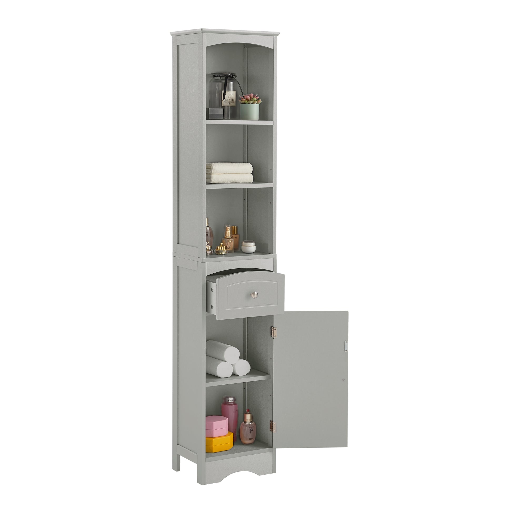 Tall Bathroom Cabinet, Freestanding Storage Cabinet With Drawer, Mdf Board, Adjustable Shelf, Grey Grey Mdf