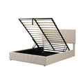 Queen Size Upholstered Platform Bed With A Hydraulic Storage System Beige Beige Upholstered