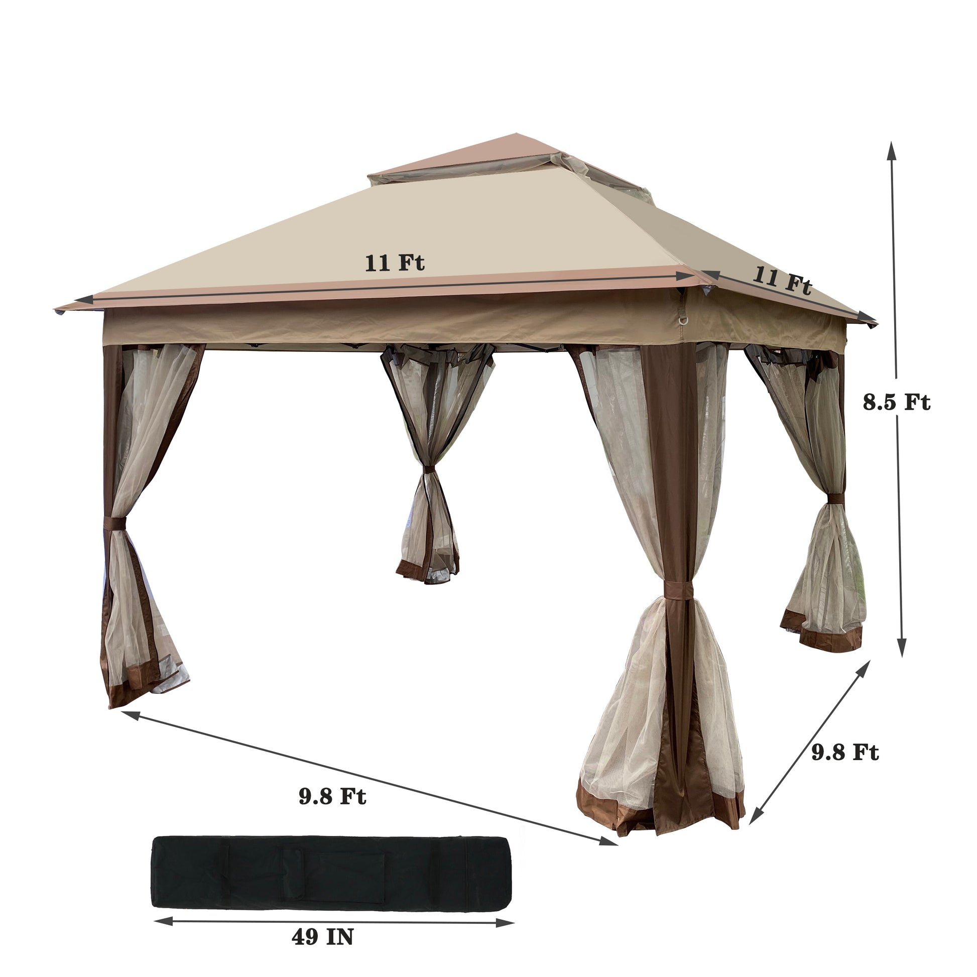 Outdoor 11X 11Ft Pop Up Gazebo Canopy With Removable Zipper Netting,2 Tier Soft Top Event Tent,Suitable For Patio Backyard Garden Camping Area,Coffee Coffee Metal