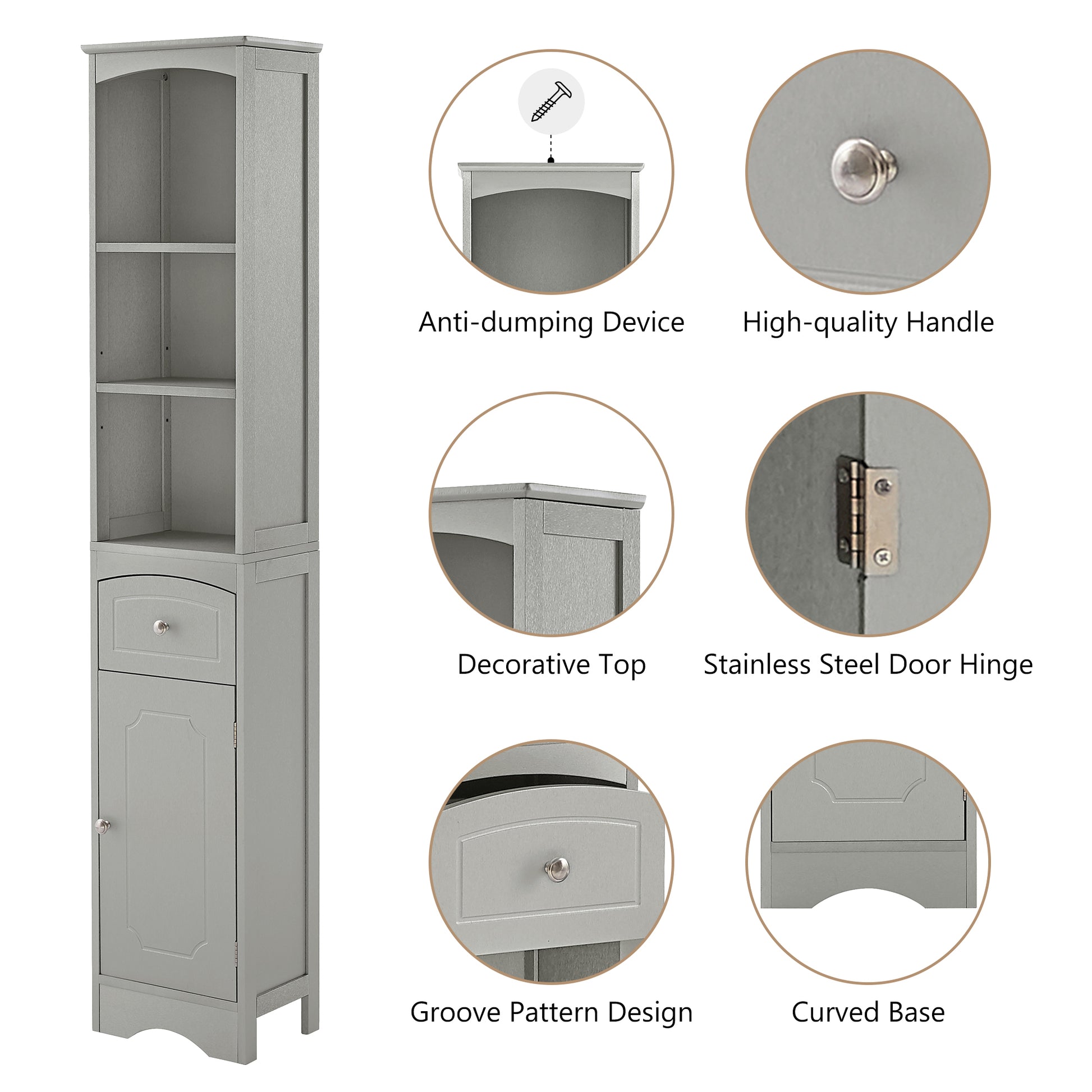 Tall Bathroom Cabinet, Freestanding Storage Cabinet With Drawer, Mdf Board, Adjustable Shelf, Grey Grey Mdf