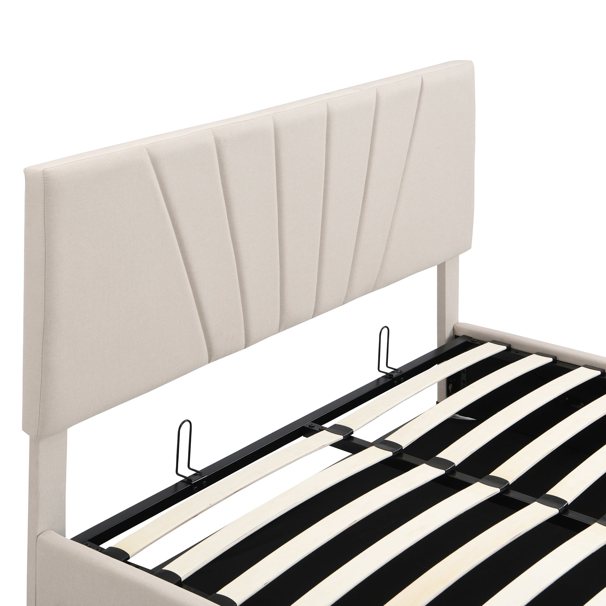 Full Size Upholstered Platform Bed With A Hydraulic Storage System Beige Beige Upholstered