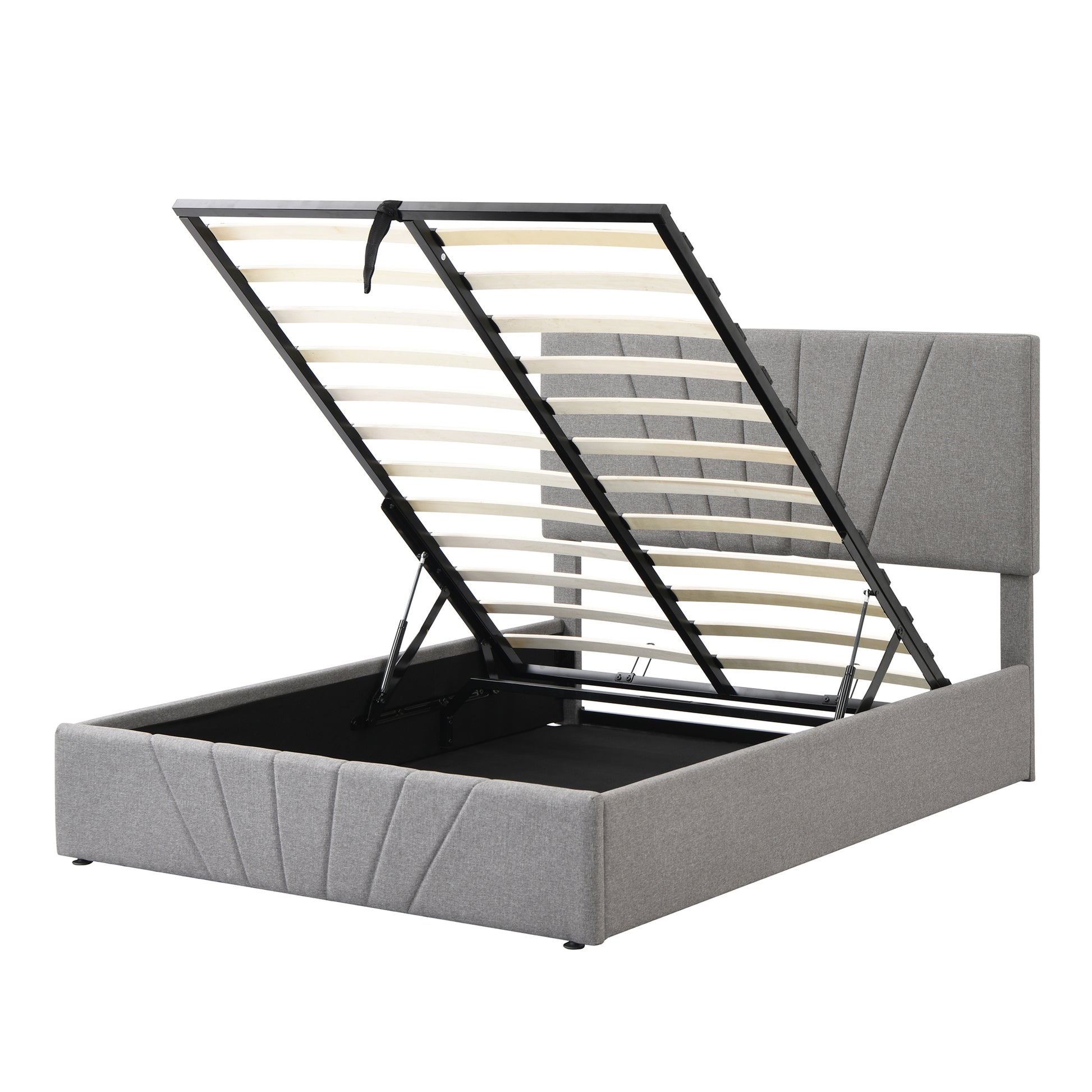 Full Size Upholstered Platform Bed With A Hydraulic Storage System Gray Gray Upholstered