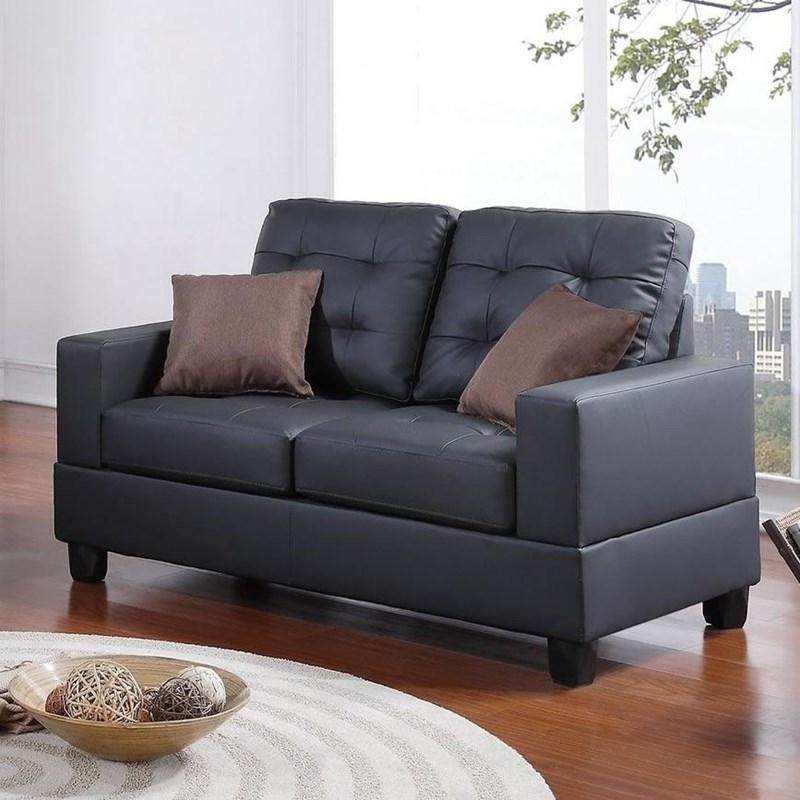 Living Room Furniture 2Pc Sofa Set Black Faux Leather Tufted Sofa Loveseat W Pillows Cushion Couch Black Faux Leather Wood Primary Living Space Tufted Back Contemporary,Modern Pine Square Arms