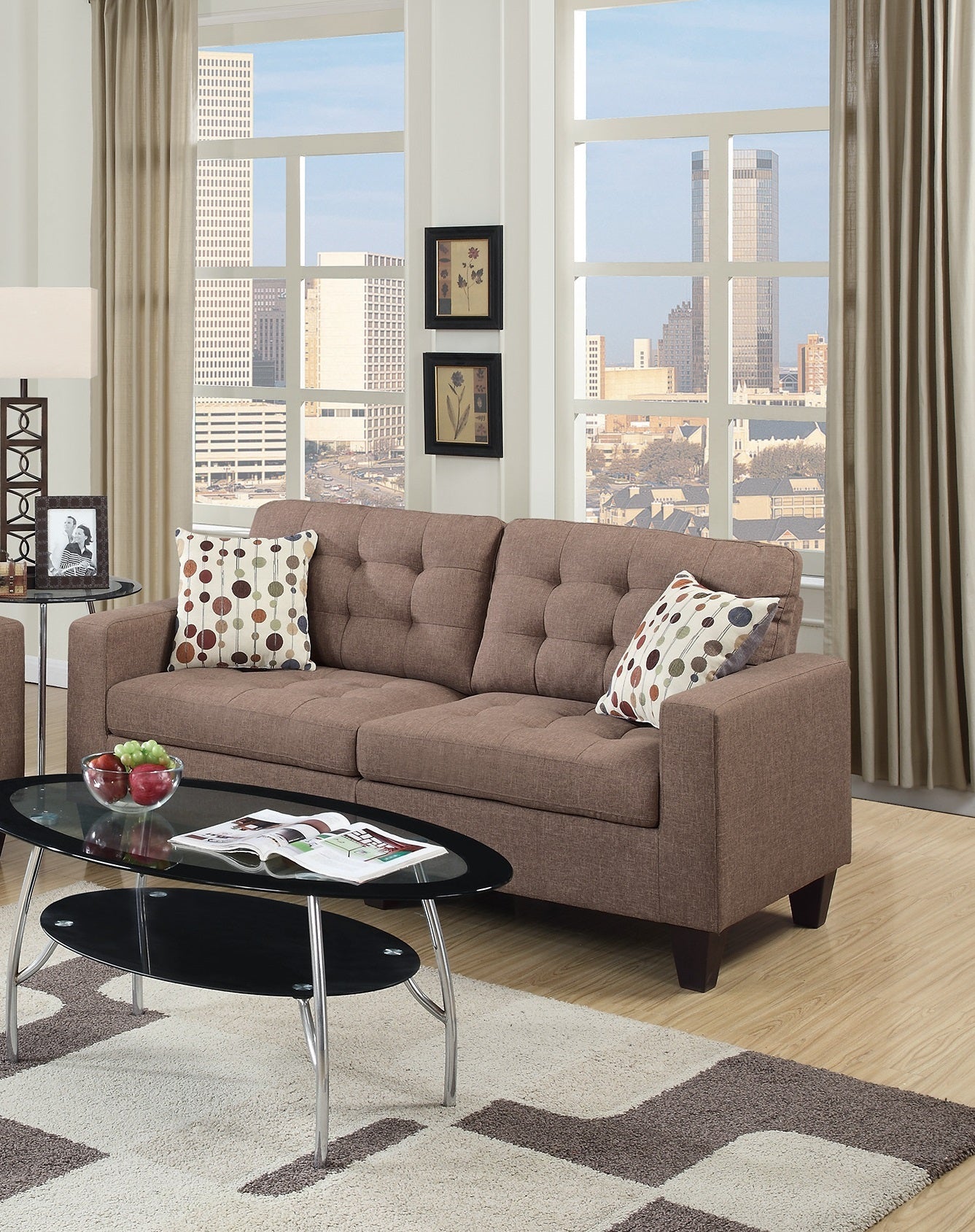 Living Room Furniture 2Pc Sofa Set Light Coffee Polyfiber Tufted Sofa Loveseat W Pillows Cushion Couch Solid Pine Light Coffee Wood Primary Living Space Tufted Back Modern Pine Square Arms Pine 4 Seat