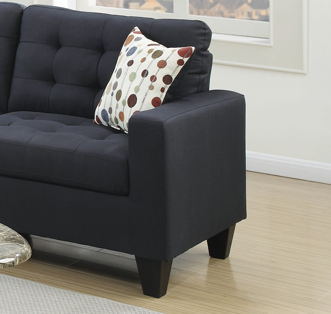 Living Room Furniture 2Pc Sofa Set Black Polyfiber Tufted Sofa Loveseat W Pillows Cushion Couch Solid Pine Black Wood Primary Living Space Tufted Back Modern Pine Square Arms Pine 4 Seat