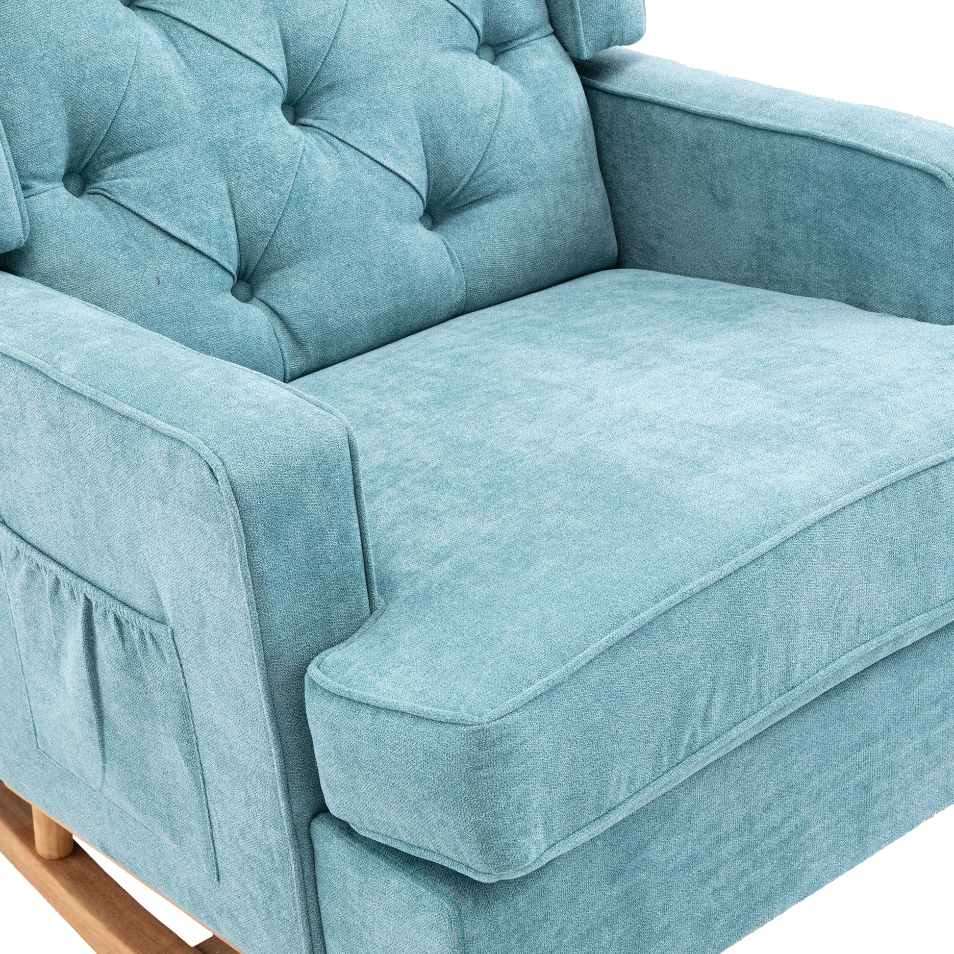 Coolmore Nursery Rocking Chair Upholstered Mid Century Modern Rocker Oversized Armchair For Living Room With Solid Wood Base Mint Green Mint Green Foam Polyester