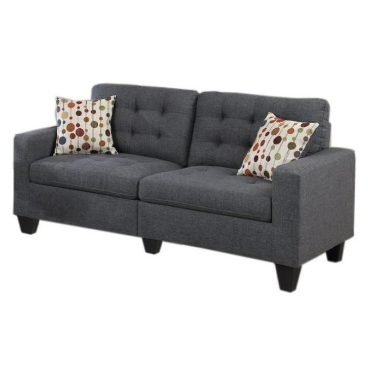 Living Room Furniture 2Pc Sofa Set Blue Grey Polyfiber Tufted Sofa Loveseat W Pillows Cushion Couch Solid Pine Grey Mix Wood Primary Living Space Tufted Back Modern Pine Square Arms Pine 4 Seat