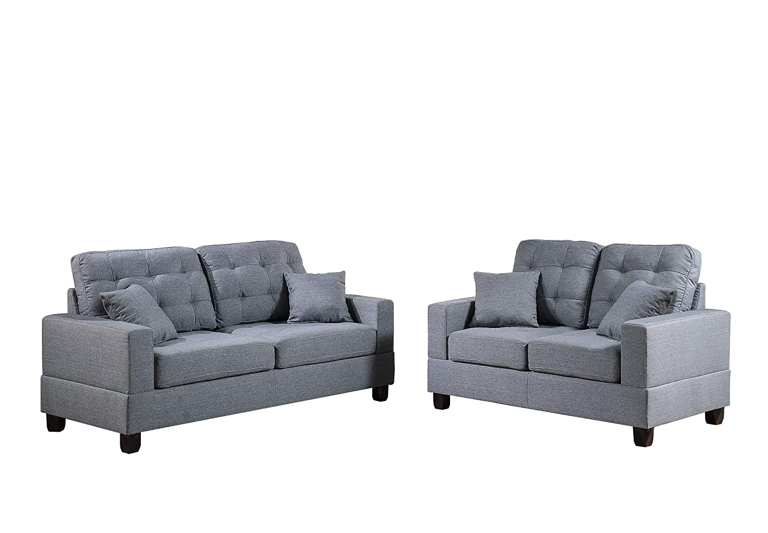 Living Room Furniture 2Pc Sofa Set Grey Polyfiber Tufted Sofa Loveseat W Pillows Cushion Couch Grey Wood Primary Living Space Tufted Back Contemporary,Modern Pine Square Arms Particle Board 4 Seat