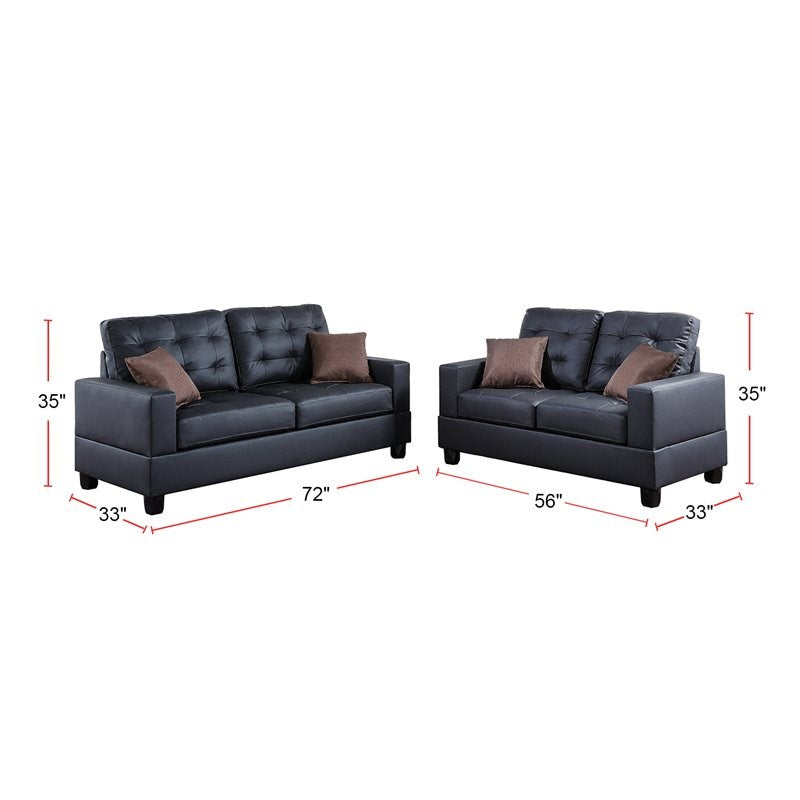 Living Room Furniture 2Pc Sofa Set Black Faux Leather Tufted Sofa Loveseat W Pillows Cushion Couch Black Faux Leather Wood Primary Living Space Tufted Back Contemporary,Modern Pine Square Arms