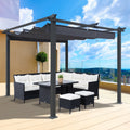 10X10 Ft Outdoor Patio Retractable Pergola With Canopy Sunshelter Pergola For Gardens,Terraces,Backyard,Gray Gray Aluminium