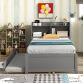 Twin Bed With Trundle,Bookcase,Grey Grey Pine