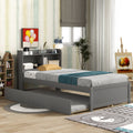 Twin Bed With Trundle,Bookcase,Grey Grey Pine