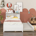 Twin Bed With Trundle,Bookcase,White Twin White Pine