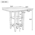 Square Wooden Counter Height Dining Table With 2 Tier Storage Shelving, Gray Gray Solid Wood