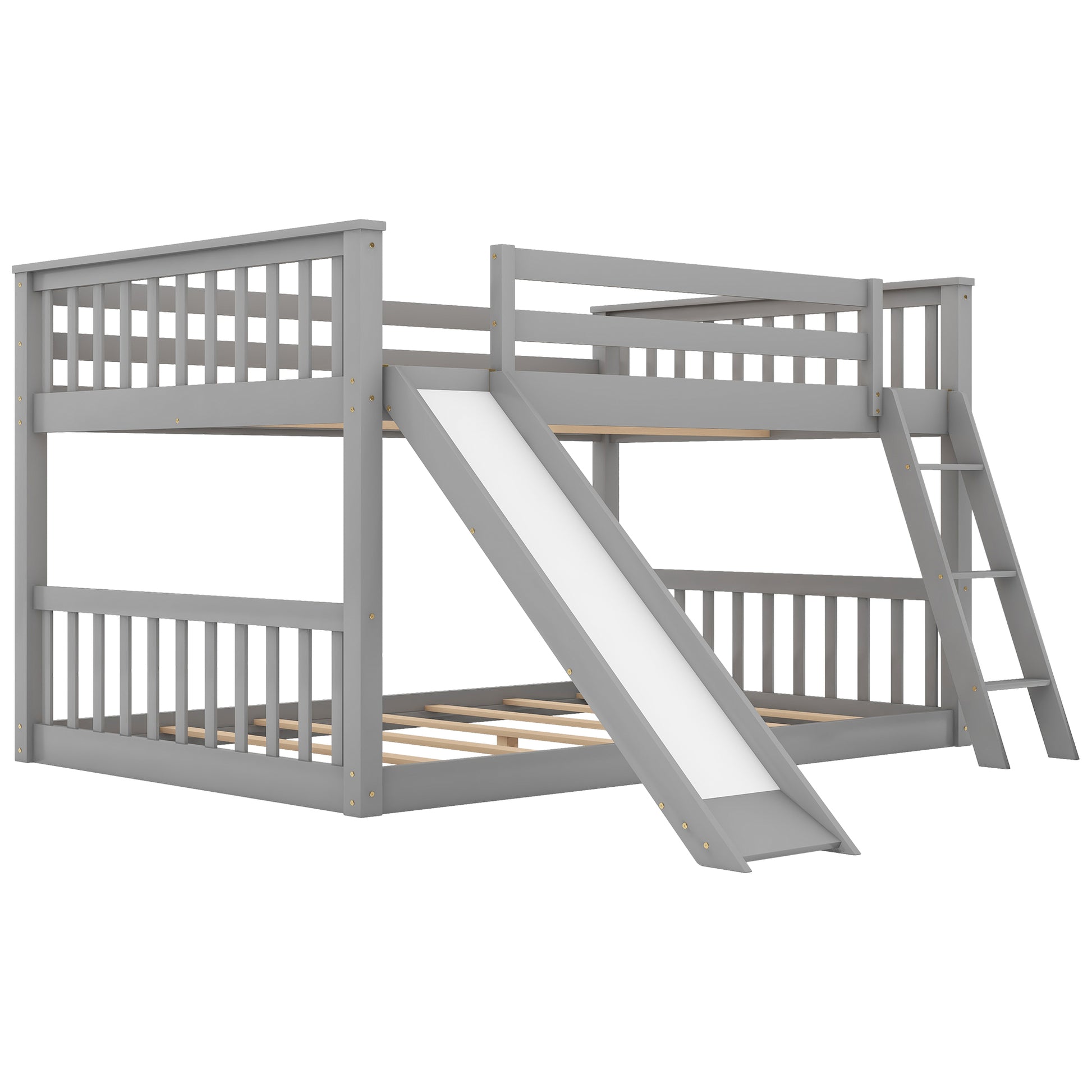 Full Over Full Bunk Bed With Convertible Slide And Ladder, Gray Gray Pine