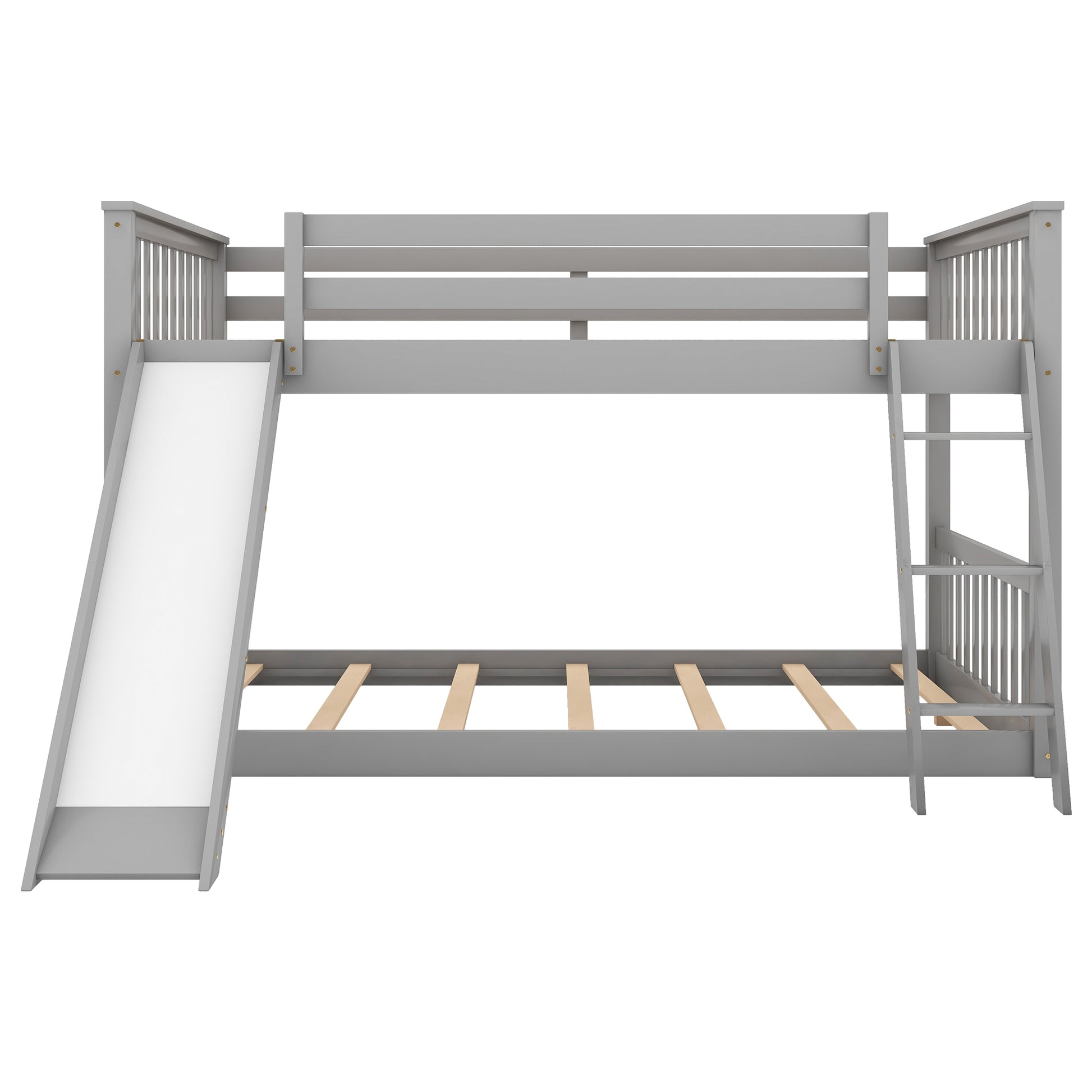 Full Over Full Bunk Bed With Convertible Slide And Ladder, Gray Gray Pine