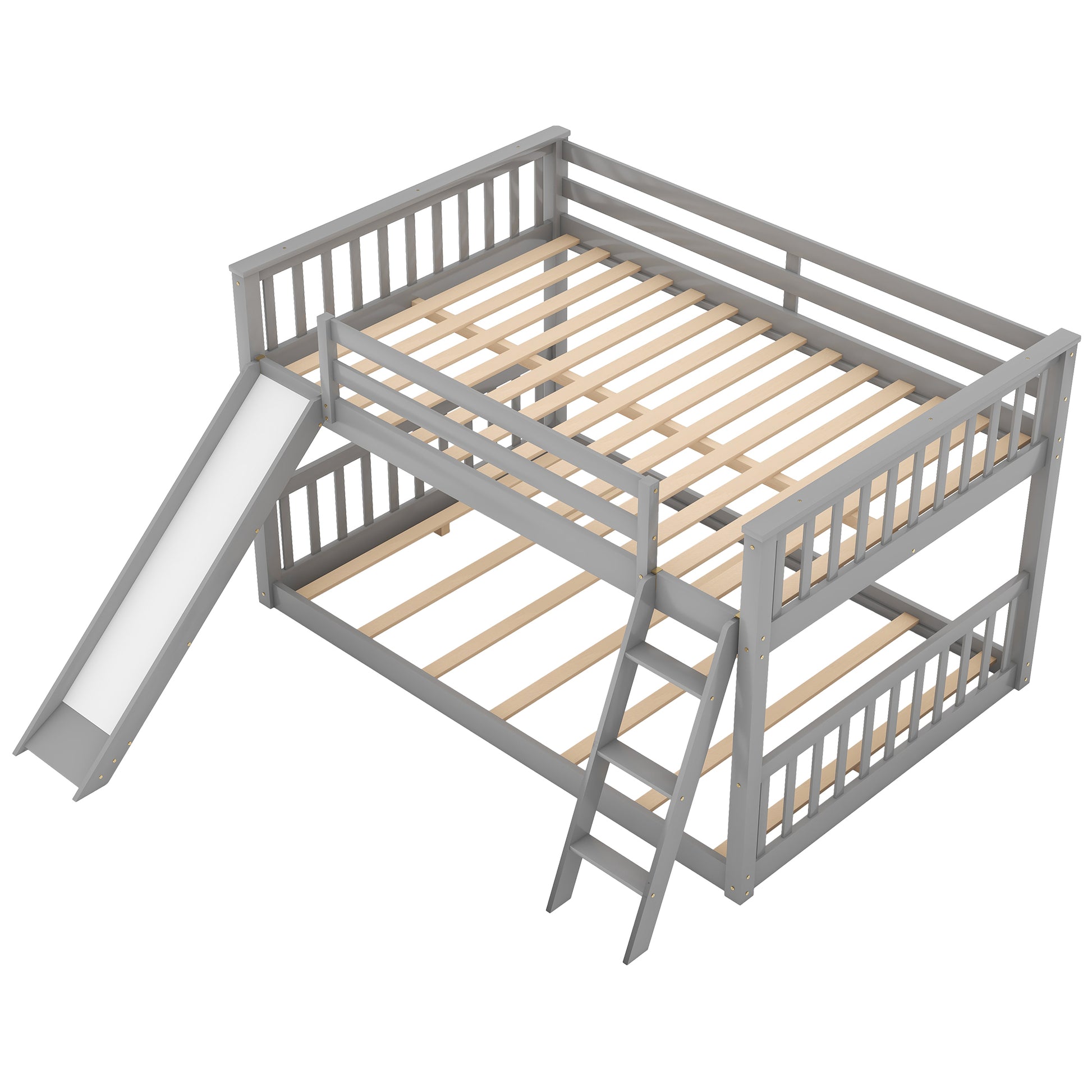 Full Over Full Bunk Bed With Convertible Slide And Ladder, Gray Gray Pine