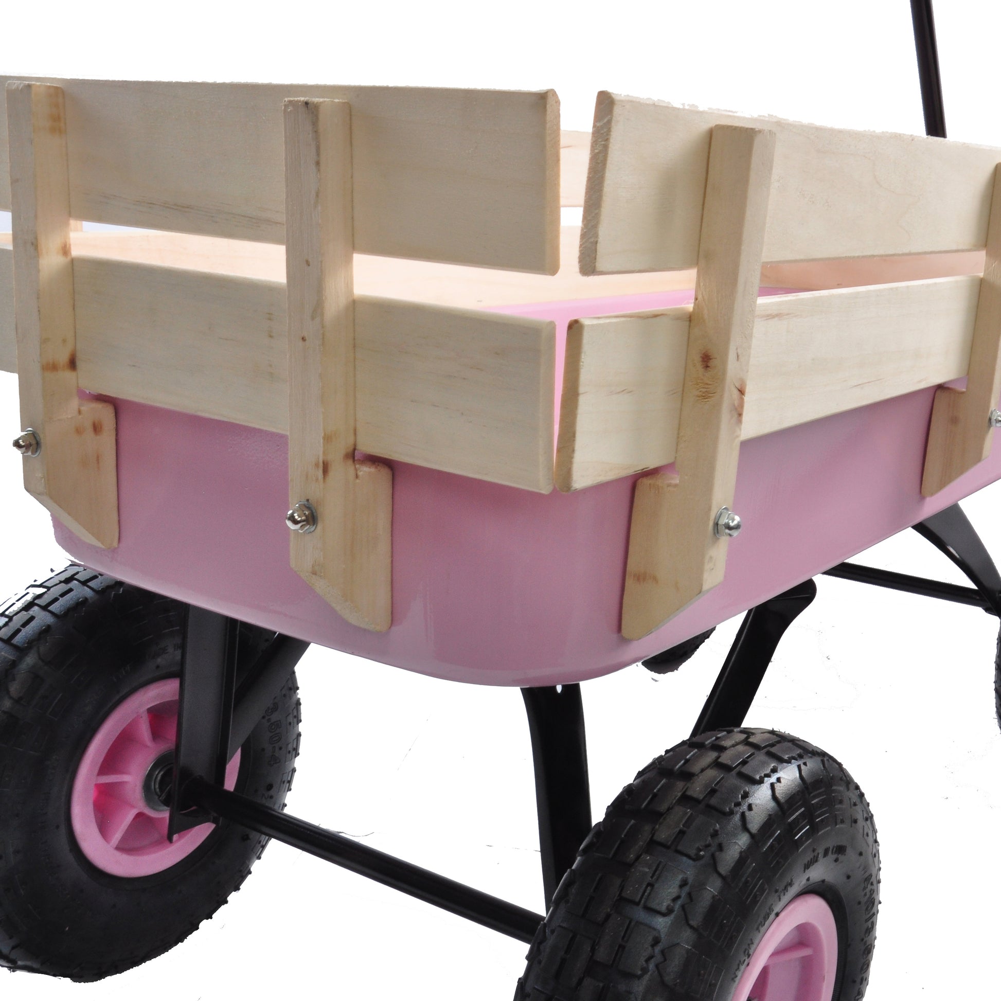 Outdoor Wagon All Terrain Pulling W Wood Railing Air Tires Garden Cart Pink Garden & Outdoor Steel