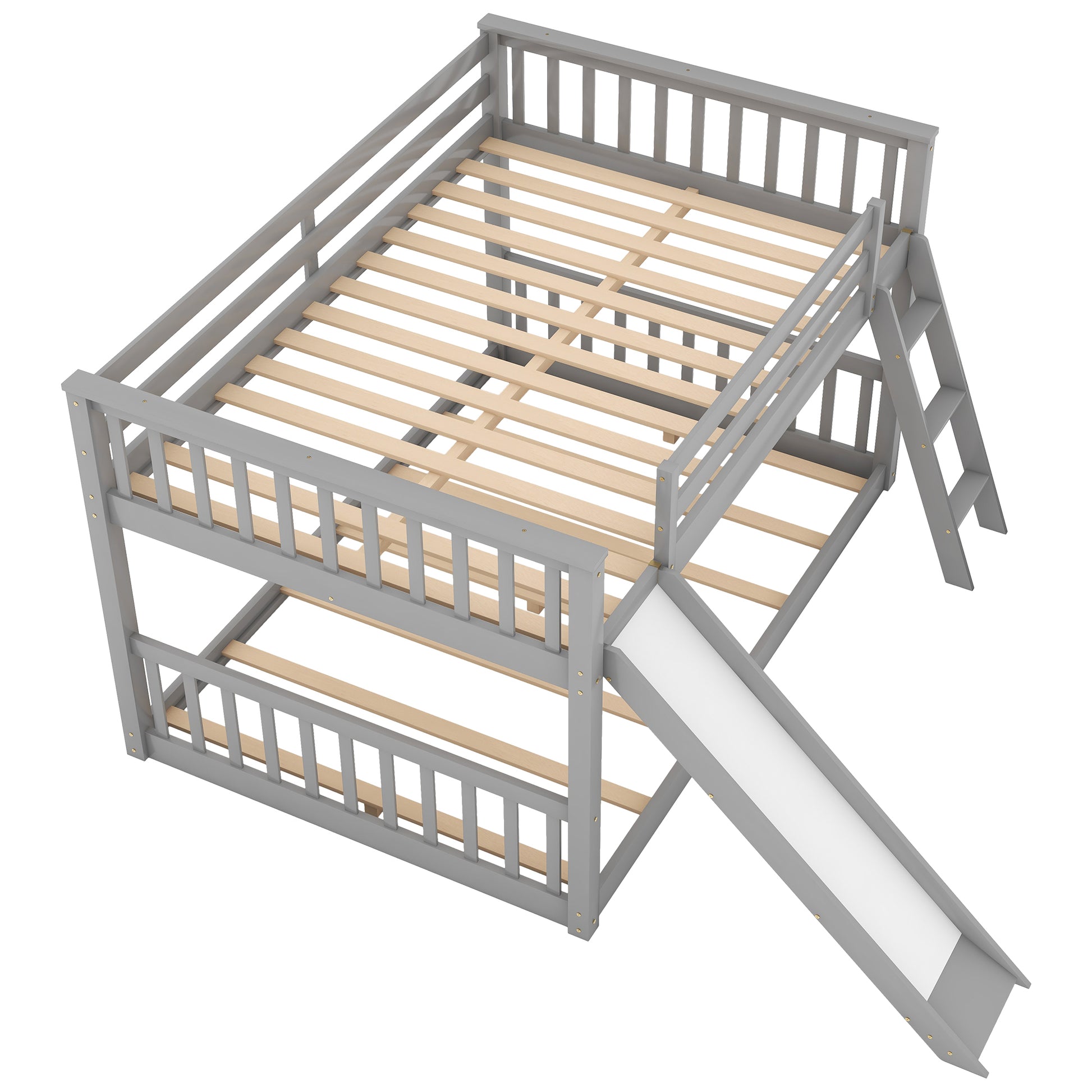 Full Over Full Bunk Bed With Convertible Slide And Ladder, Gray Gray Pine