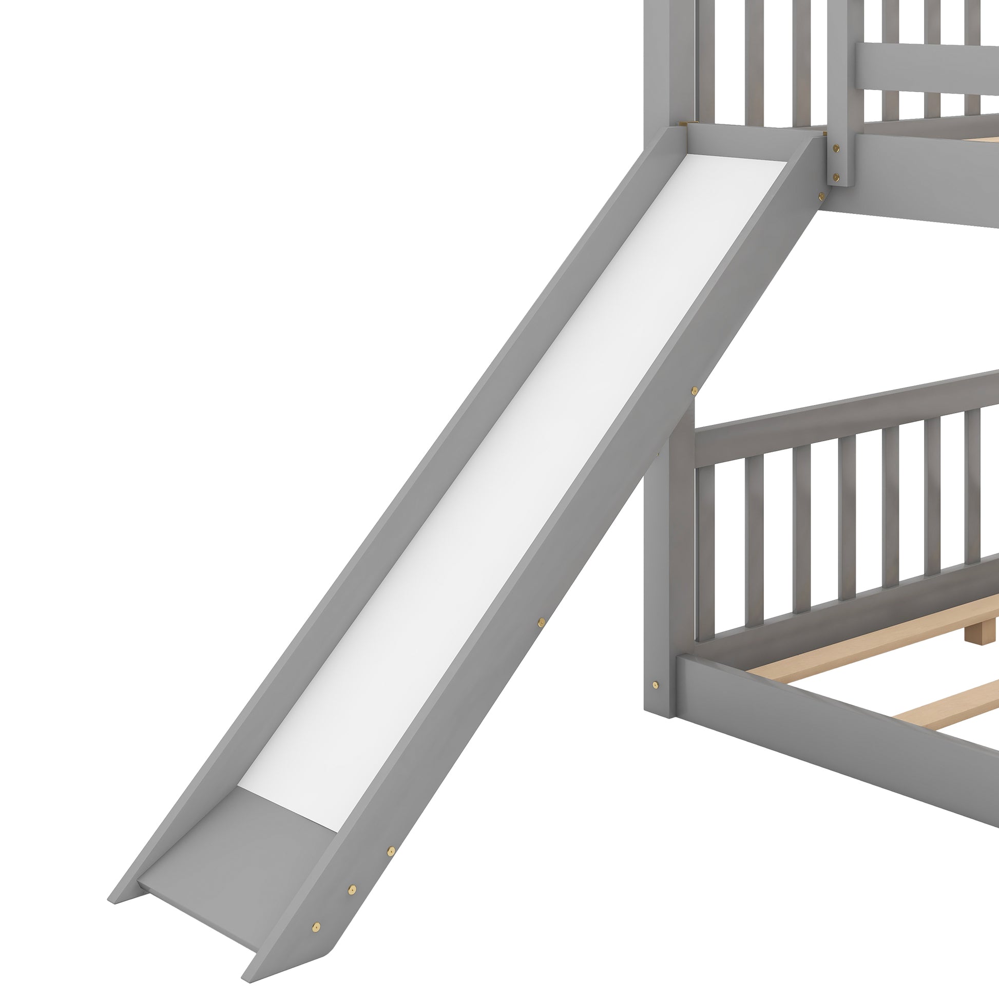 Full Over Full Bunk Bed With Convertible Slide And Ladder, Gray Gray Pine