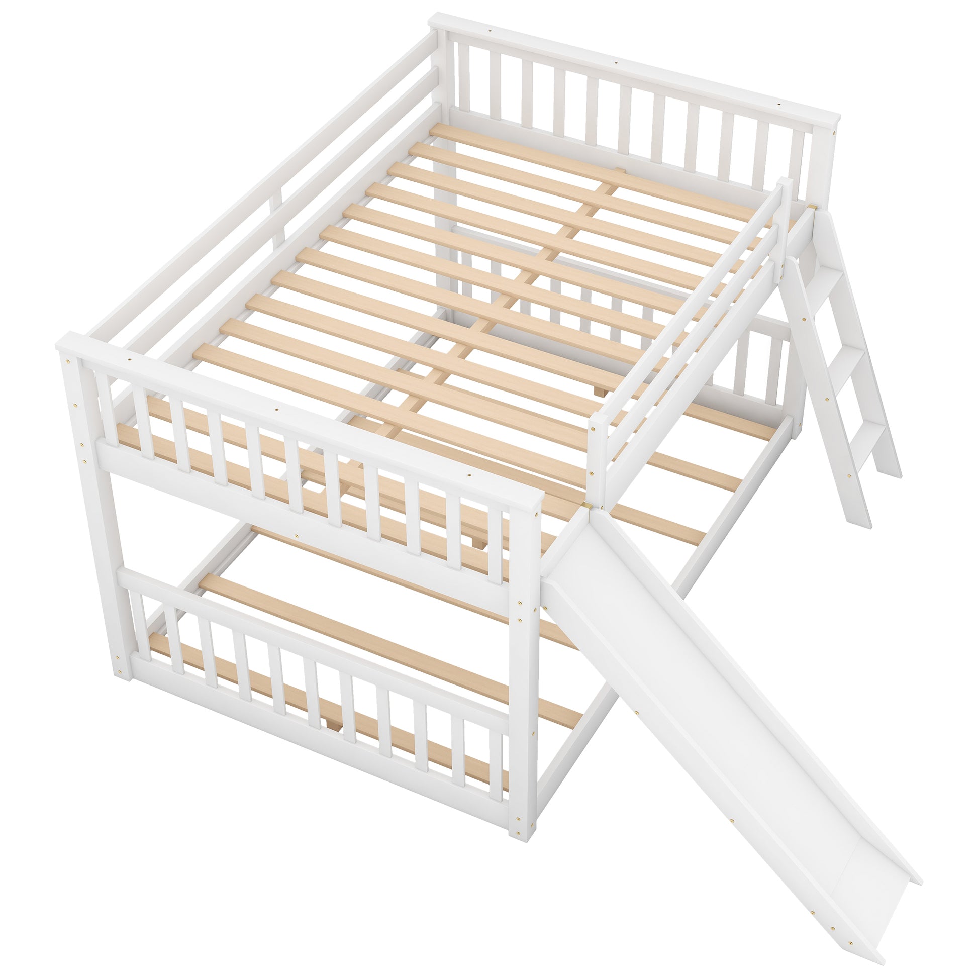 Full Over Full Bunk Bed With Convertible Slide And Ladder, White White Pine