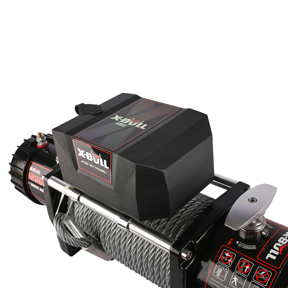 Electric Winch 12000 Lbs Steel Cable Wireless Remote Crystal Film Black Stainless Steel