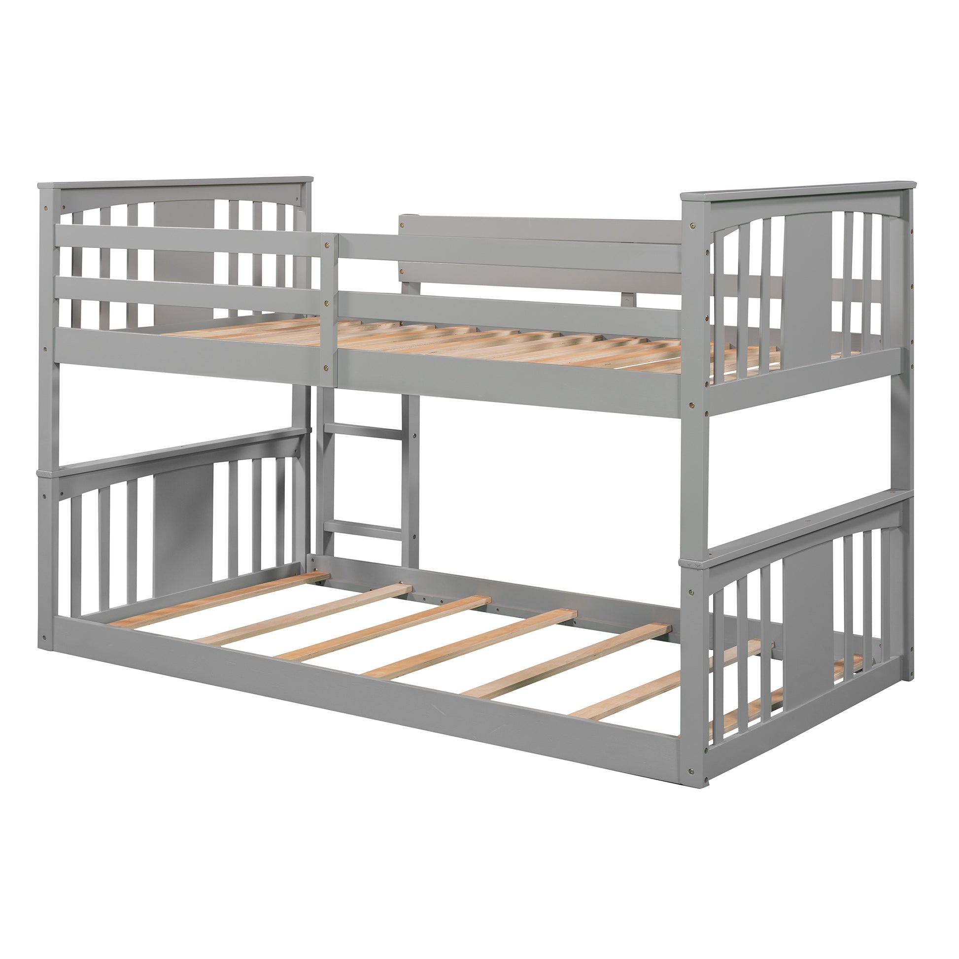 Twin Over Twin Bunk Bed With Ladder, Gray Old Sku:Lp000107Aae Gray Solid Wood