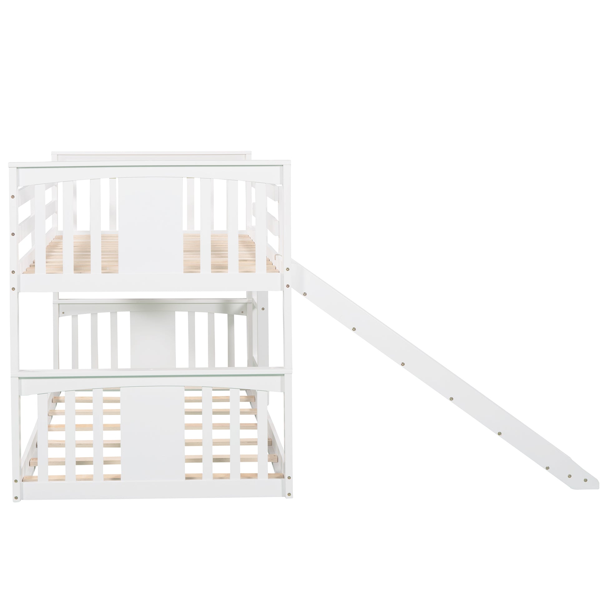 Twin Over Twin Bunk Bed With Slide And Ladder, White Old Sku Lp000108Aak White Solid Wood