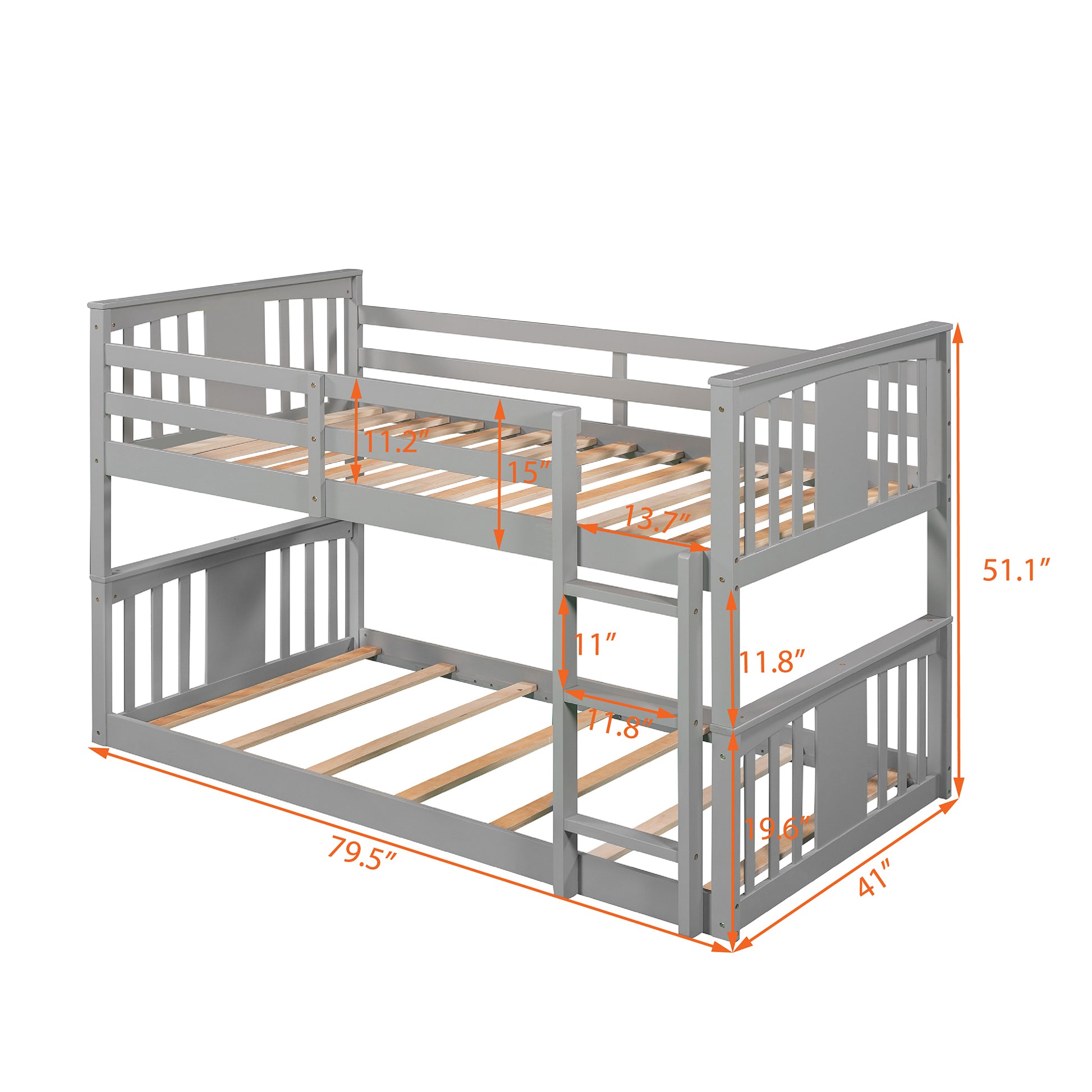 Twin Over Twin Bunk Bed With Ladder, Gray Old Sku:Lp000107Aae Gray Solid Wood