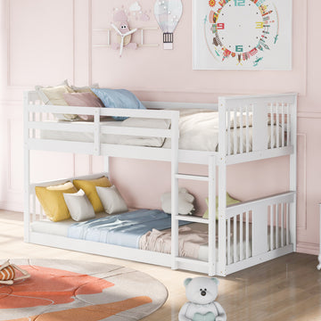 Twin Over Twin Bunk Bed With Ladder, White Old Sku:Lp000107Aak White Solid Wood