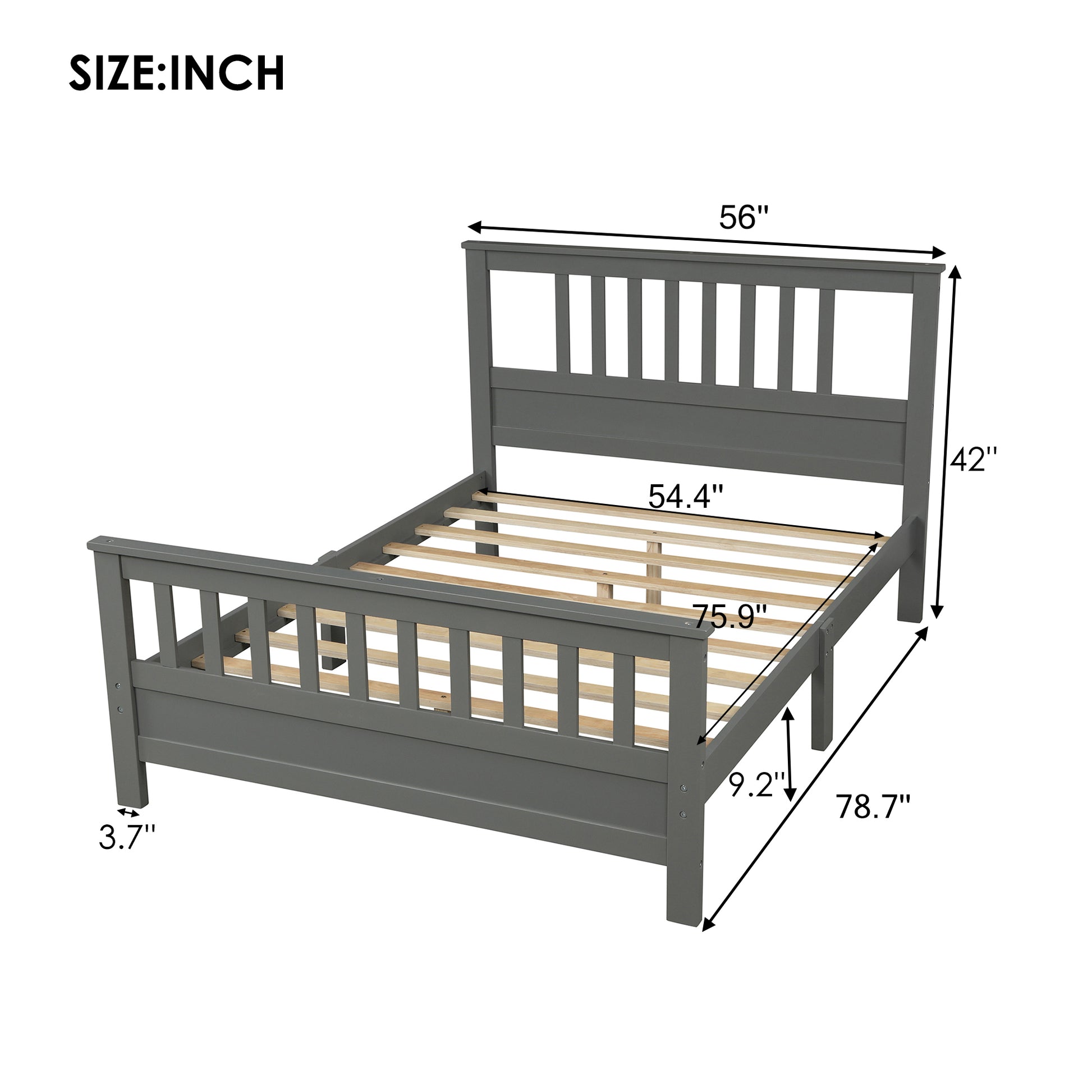 Wood Platform Bed With Headboard And Footboard, Full Gray Full Gray Pine