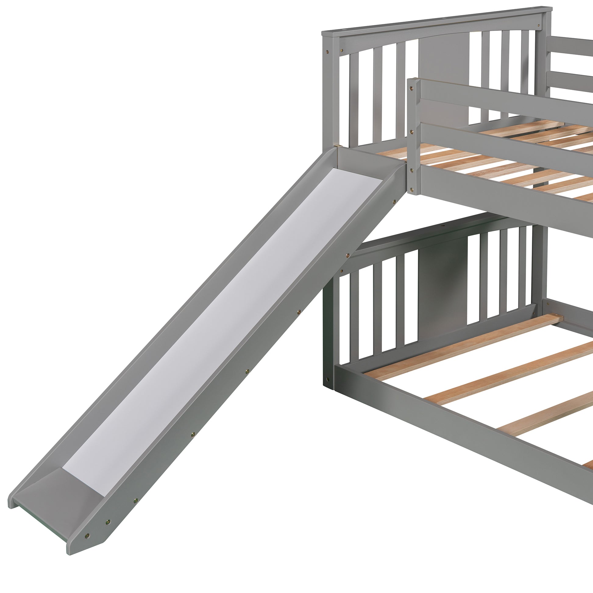 Twin Over Twin Bunk Bed With Slide And Ladder, Gray Old Sku Lp000108Aae Gray Solid Wood