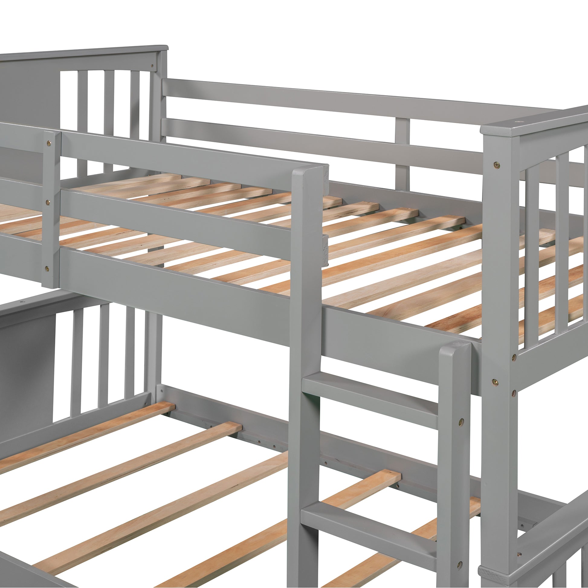 Twin Over Twin Bunk Bed With Ladder, Gray Old Sku:Lp000107Aae Gray Solid Wood