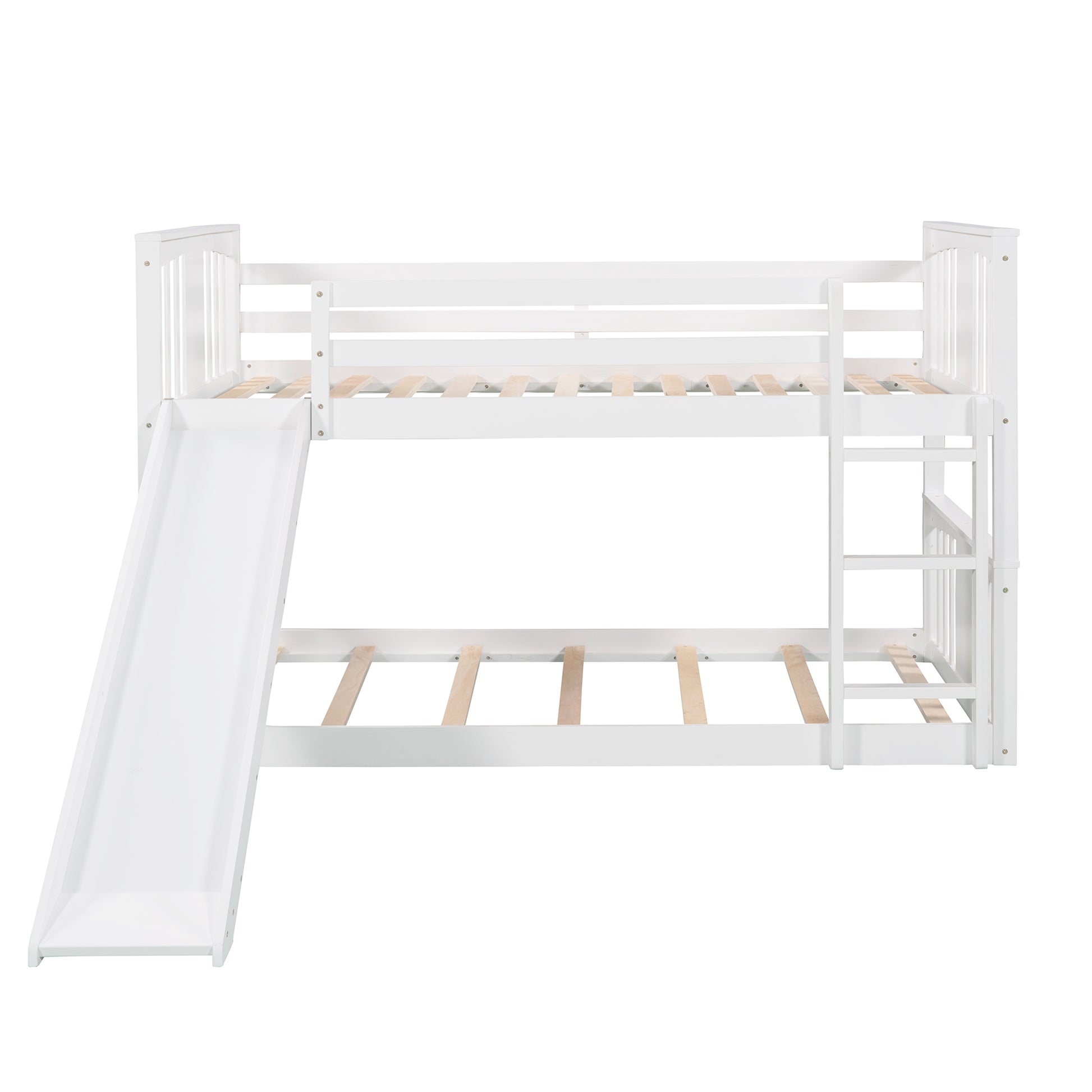 Twin Over Twin Bunk Bed With Slide And Ladder, White Old Sku Lp000108Aak White Solid Wood