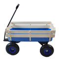 Outdoor Wagon All Terrain Pulling Wood Railing Air Tires Garden Cart Blue Steel