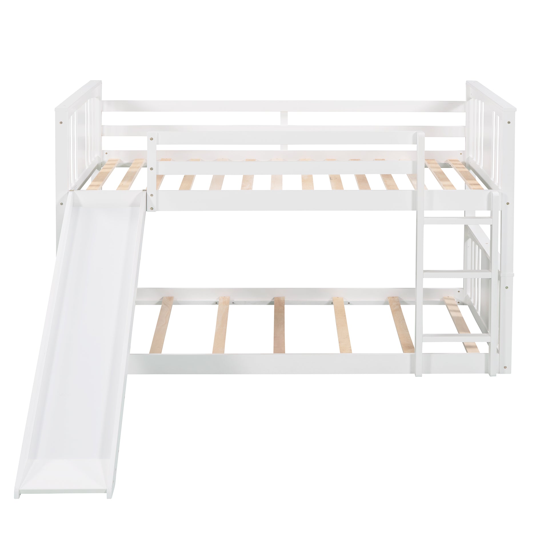 Twin Over Twin Bunk Bed With Slide And Ladder, White Old Sku Lp000108Aak White Solid Wood