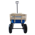 Outdoor Wagon All Terrain Pulling Wood Railing Air Tires Garden Cart Blue Steel