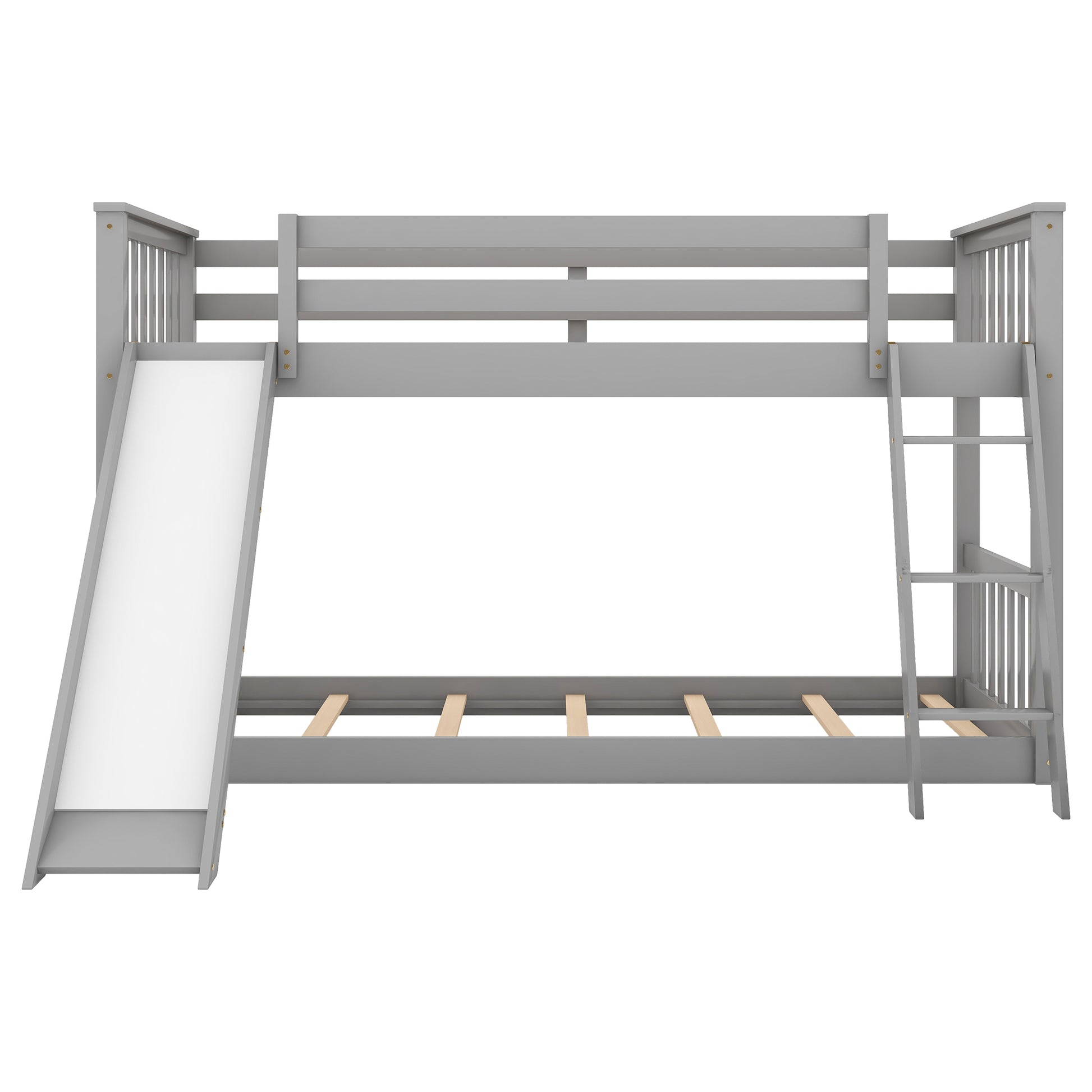 Twin Over Twin Bunk Bed With Convertible Slide And Ladder, Gray Gray Pine