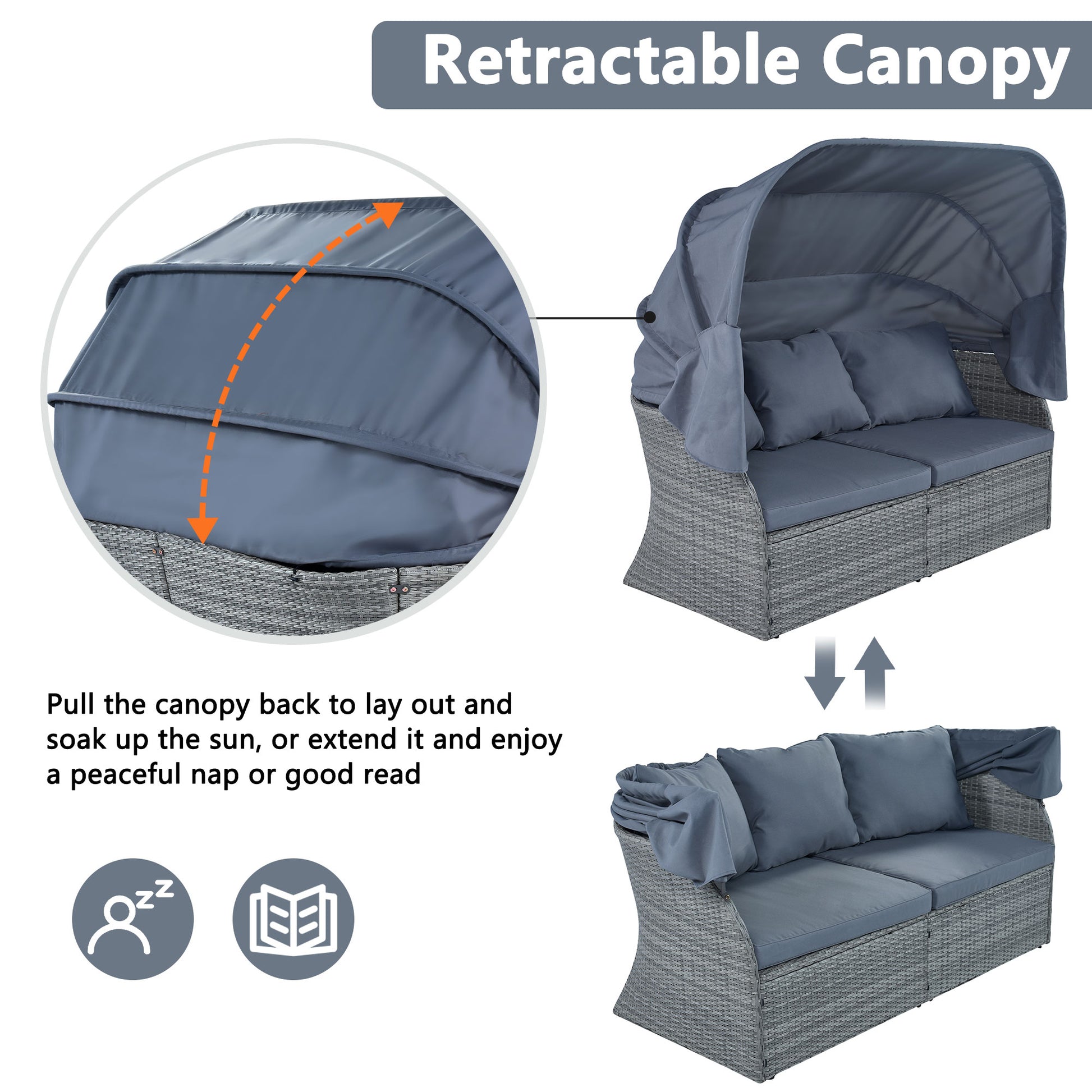 Outdoor Patio Furniture Set Daybed Sunbed With Retractable Canopy Conversation Set Wicker Furniture As Same As Wy000281Aae Gray Rattan